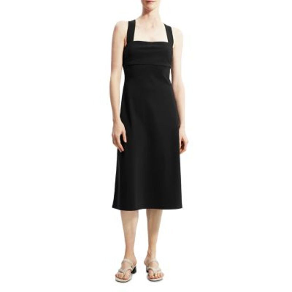 Theory Women's Cross Back A-Line Midi Dress Sleeveless Black Size Small Nwt